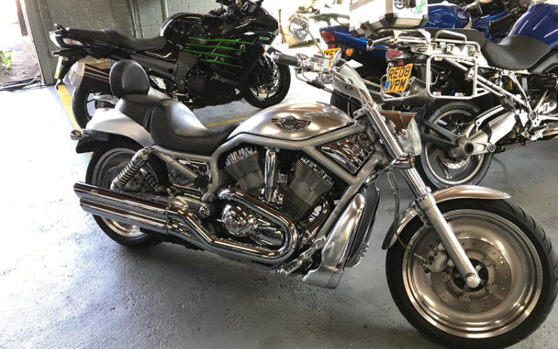 A customer's motorbike waiting for its MOT