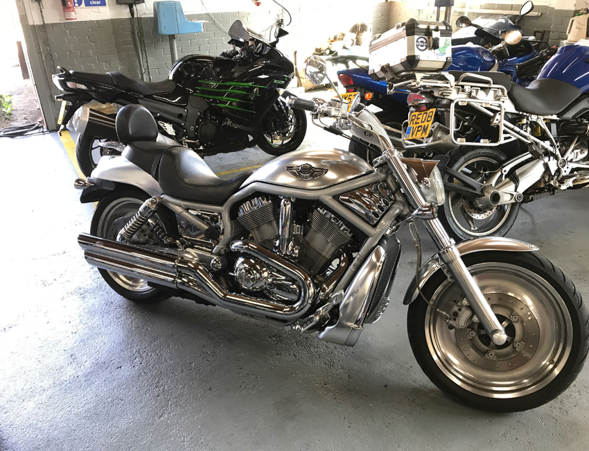 A customer's motorbike waiting for its MOT